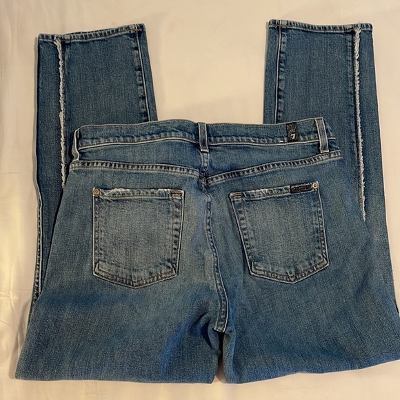 7 For All Mankind Edie High Waist Crop Straight Jeans with Frayed Seams Size 10 - Picture 11 of 13